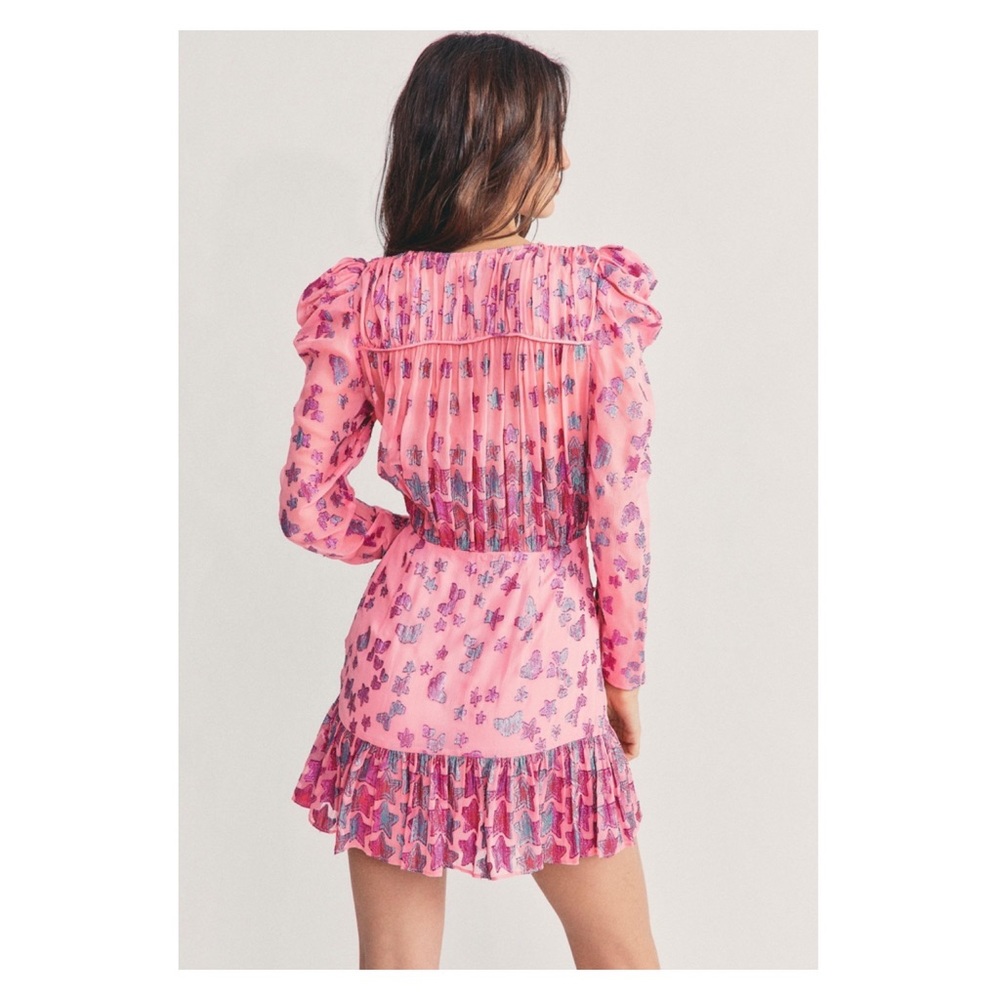 New! LoveShackFancy Caden Metallic Star Silk Dress in Pink - Picture 4 of 14